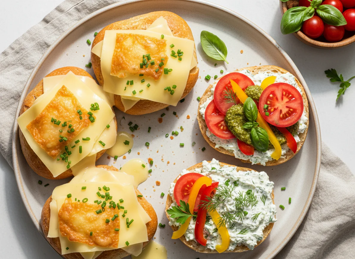 Käsebrötchen und Brötchen mit Frischkäse photo