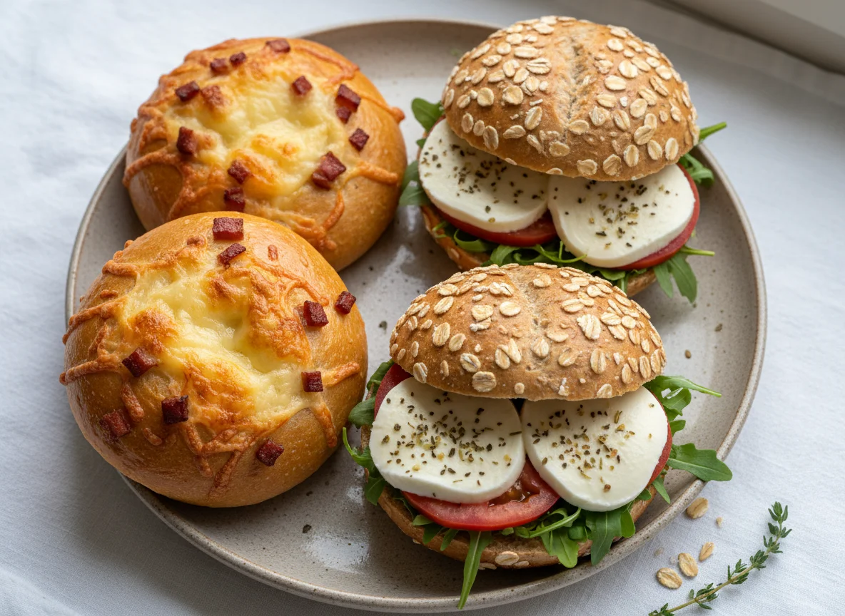 Käsebrötchen und Dinkelbrötchen mit Mozzarella photo