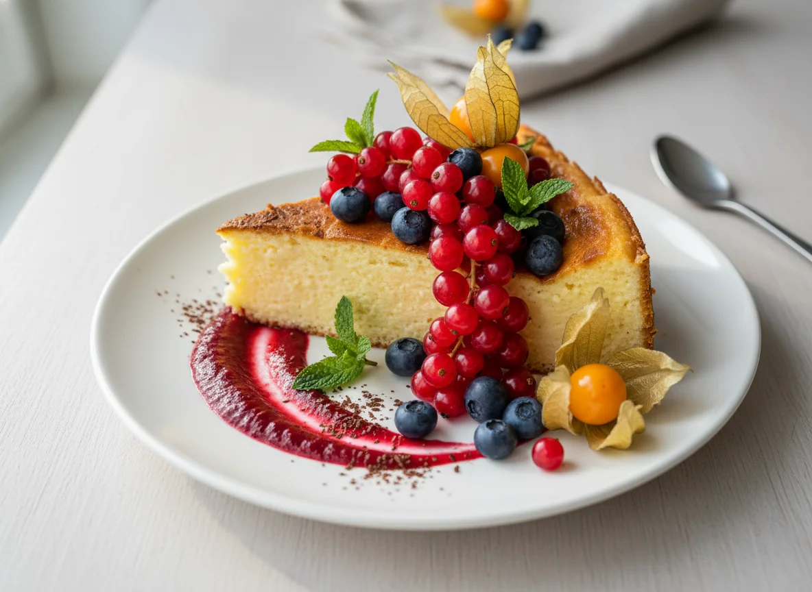 Käsekuchen mit Beeren und Physalis photo