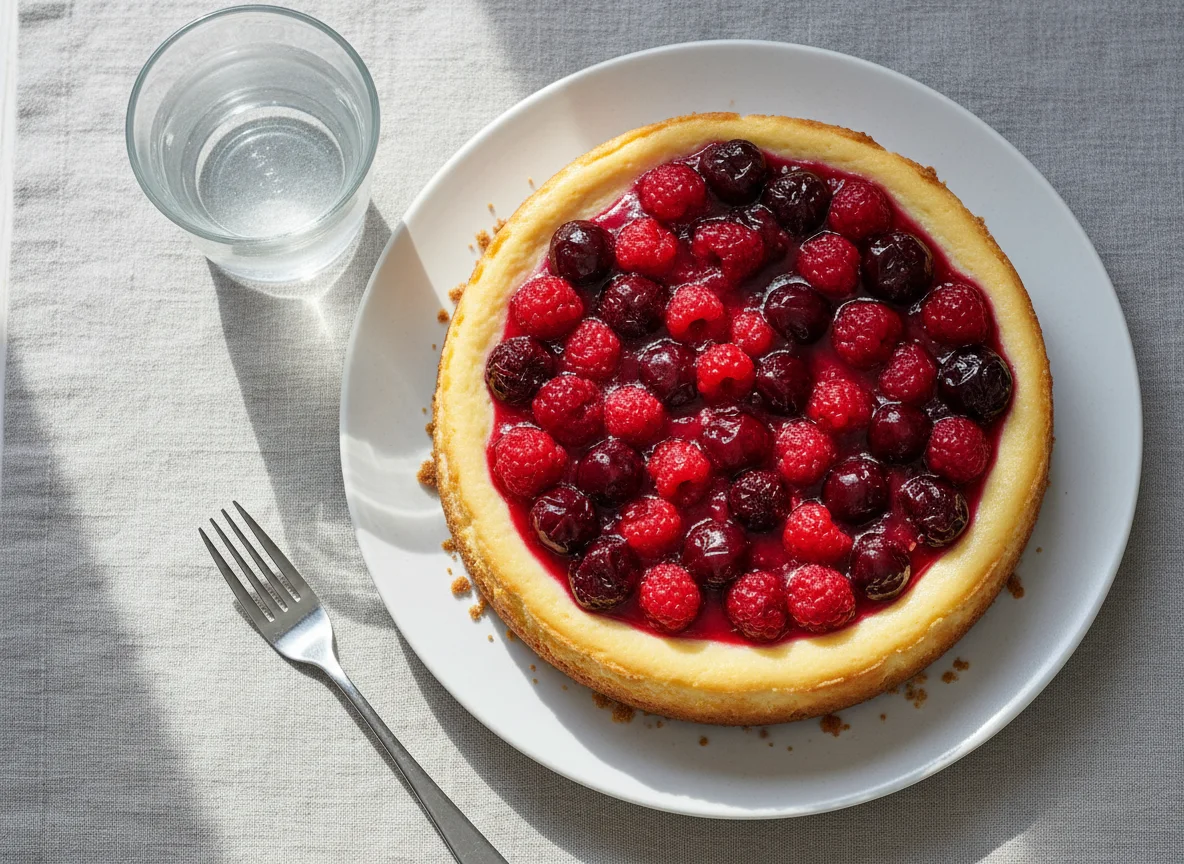 Käsekuchen mit Fruchtfüllung photo