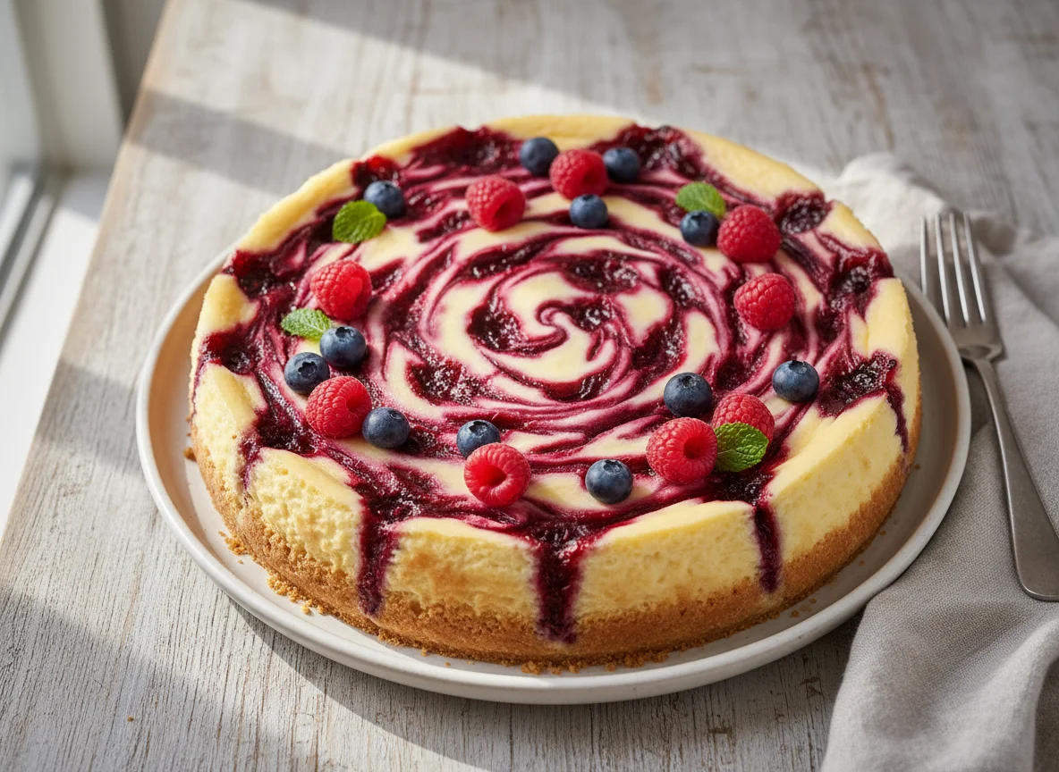 Käsekuchen mit Fruchtwirbel photo