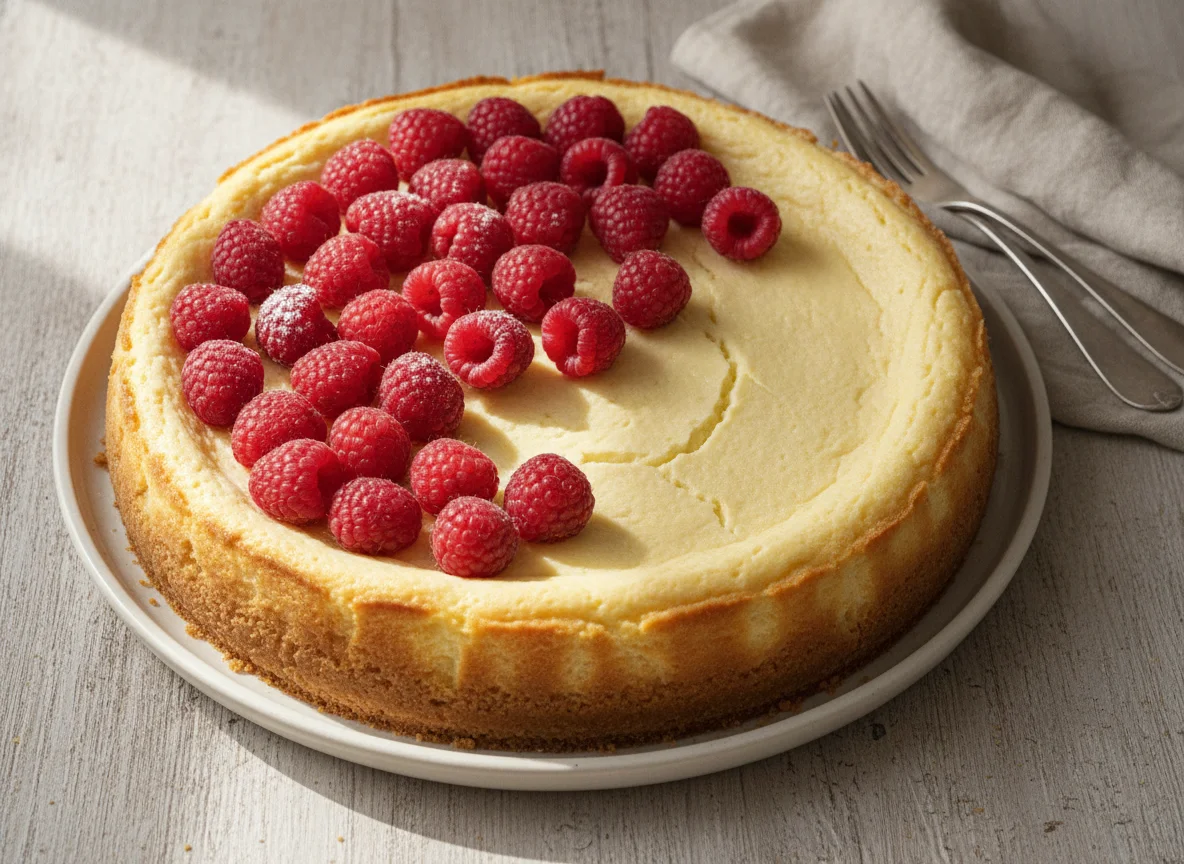 Käsekuchen mit Himbeeren photo