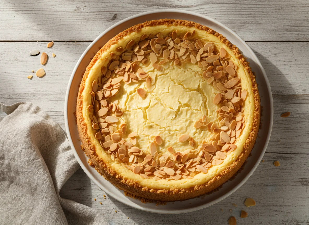 Käsekuchen mit Mandeln photo