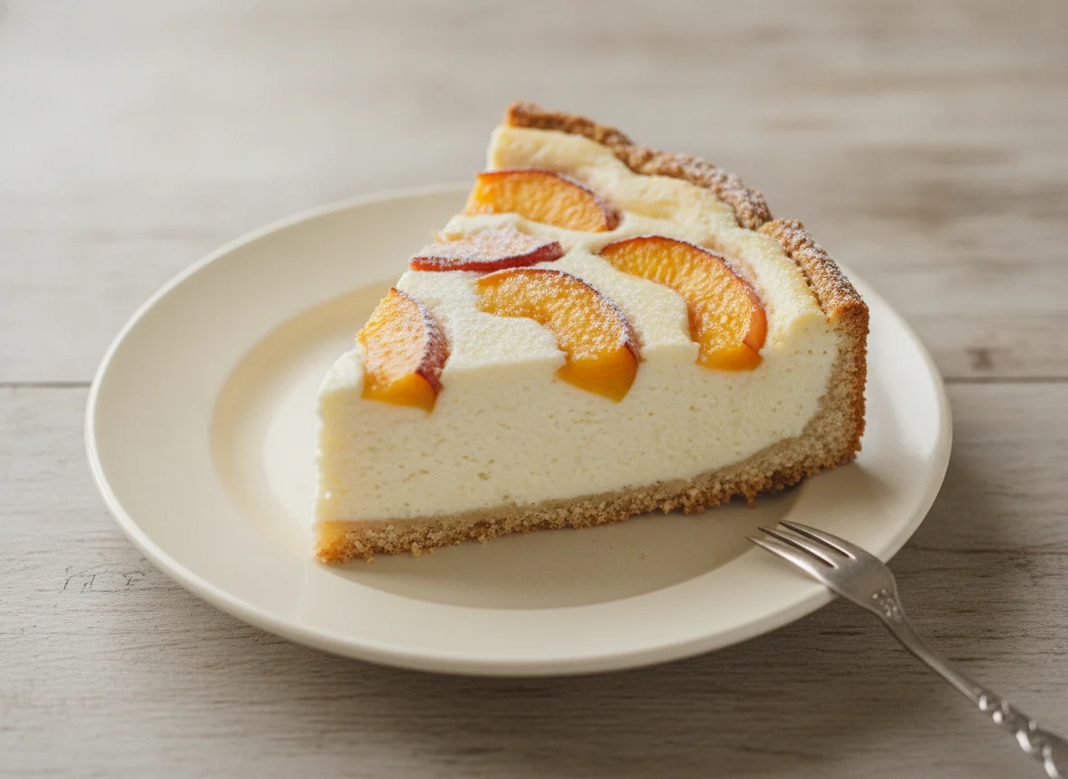 Käsekuchen mit Pfirsich photo