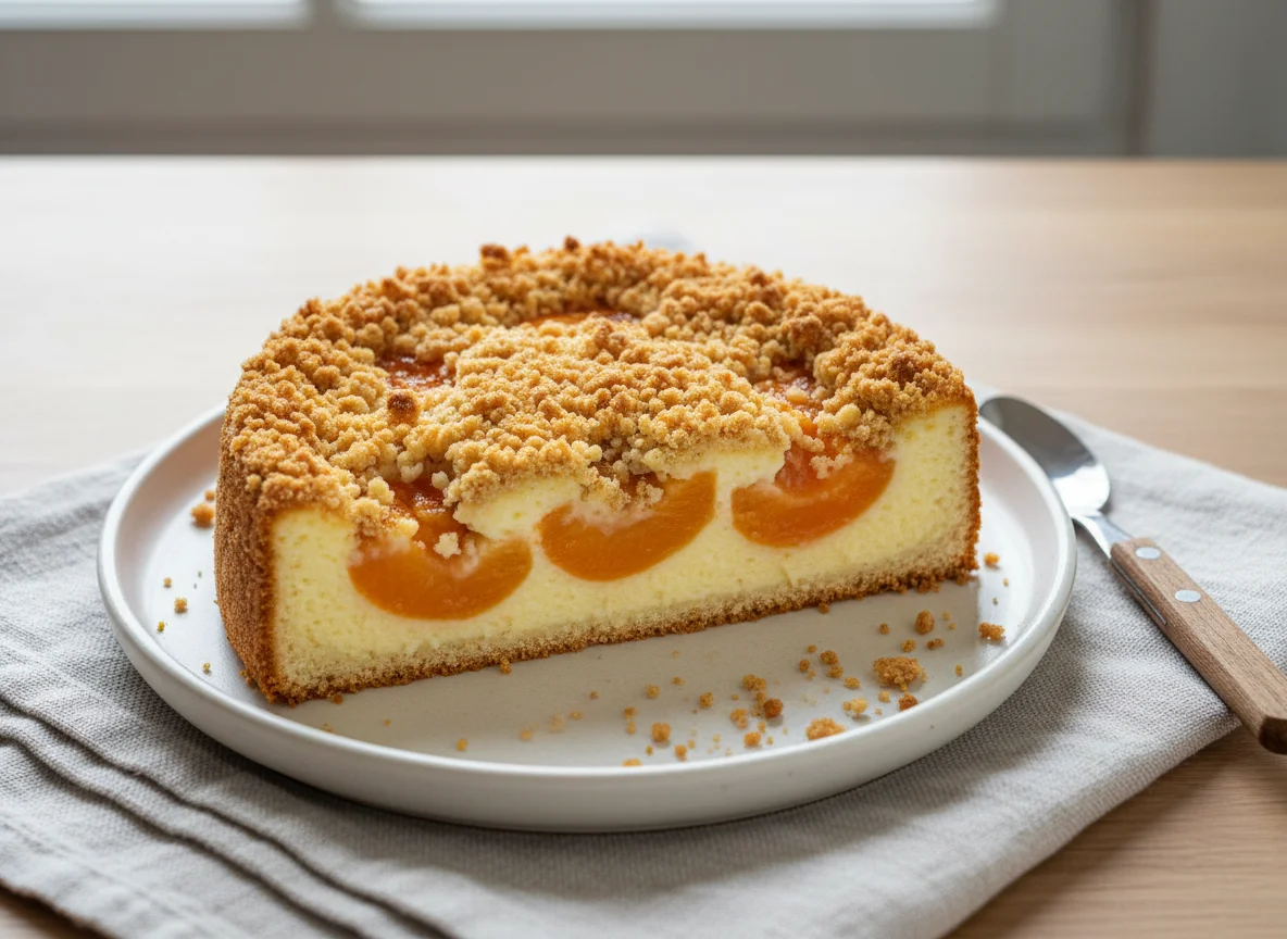 Käsekuchen mit Streuseln und Aprikose photo