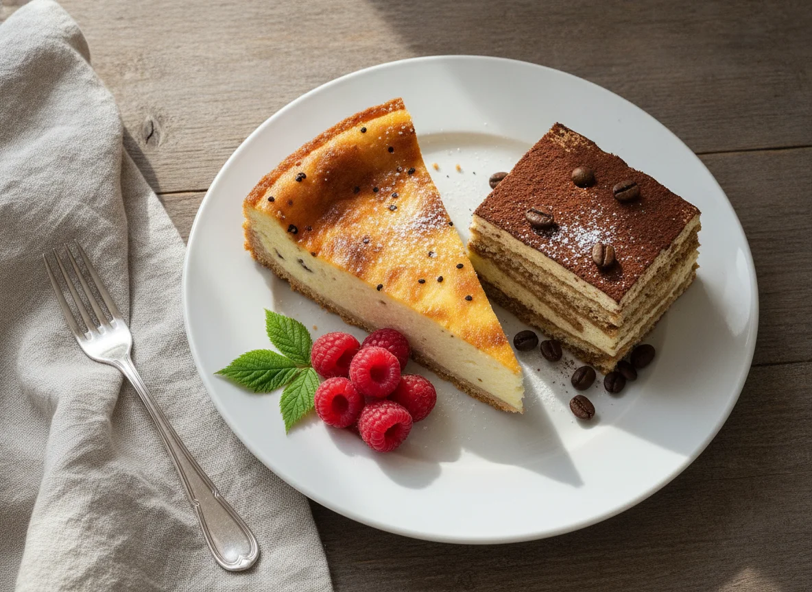 Käsekuchen und Tiramisu-Torte photo