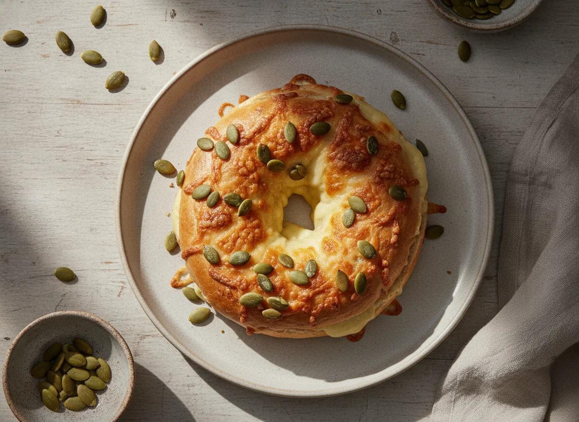 Käse-Kürbiskern-Bagel photo