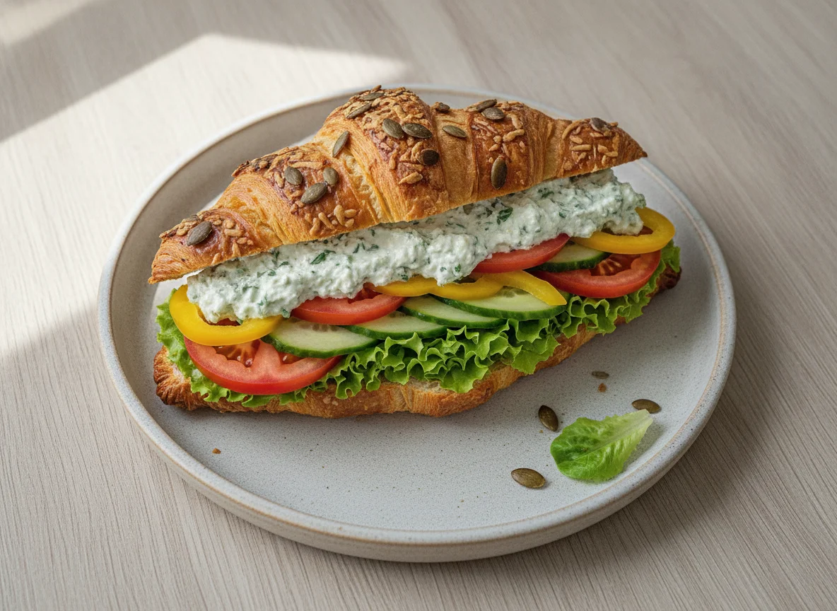 Käse-Kürbiskern-Croissant-Sandwich photo