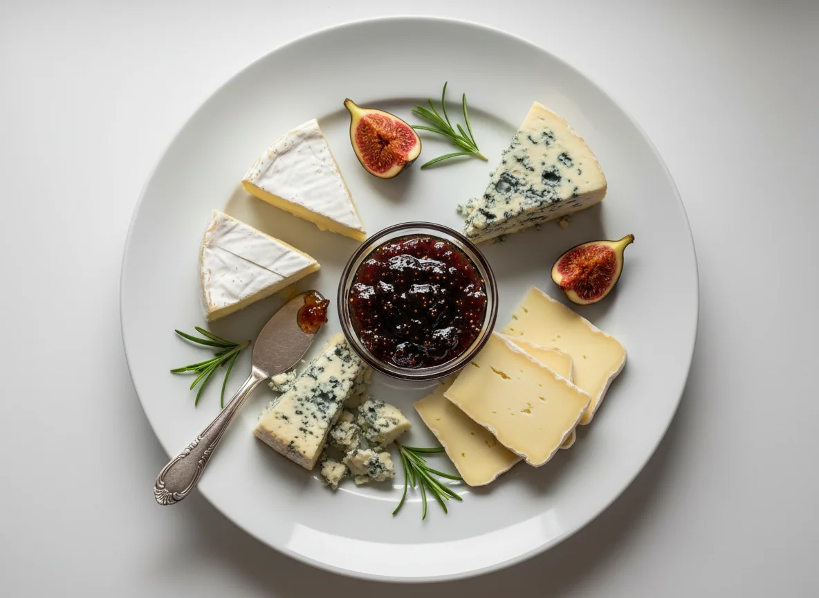 Käseplatte mit Feigenmarmelade photo