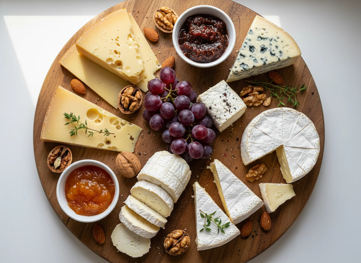 Käseplatte mit Nüssen und Chutney photo