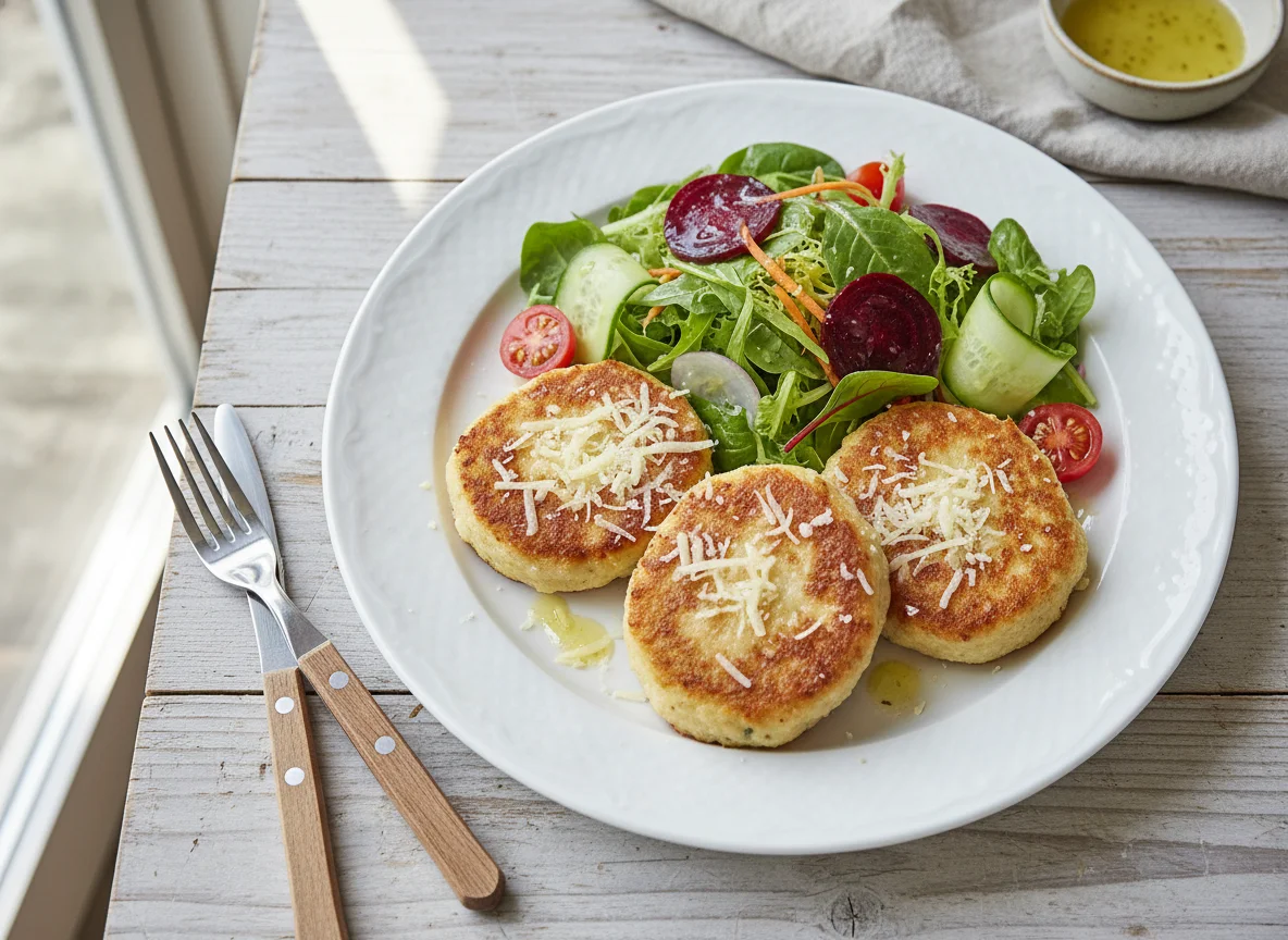 Käsepressknödel mit gemischtem Salat photo