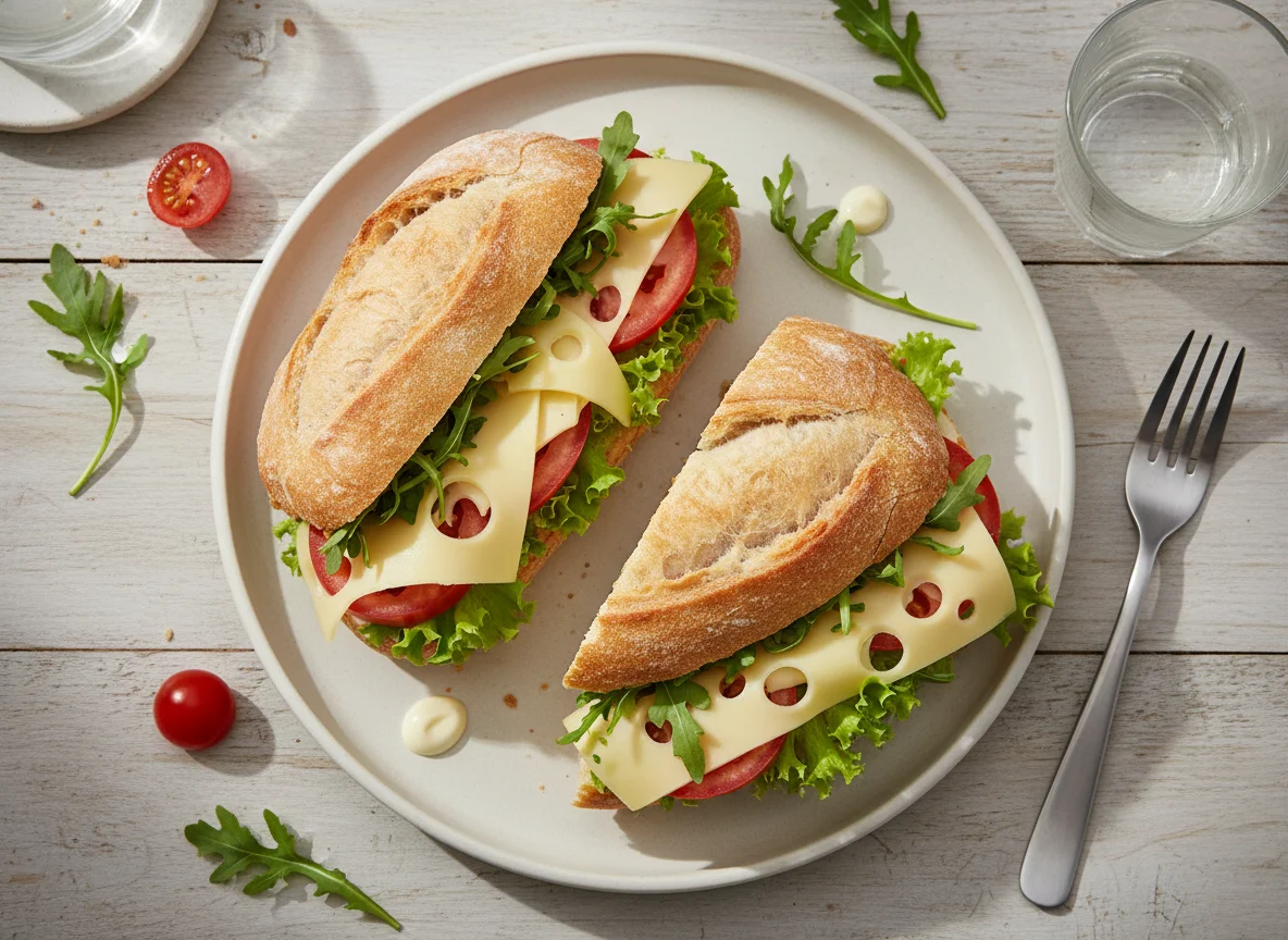 Käse-Sandwich mit Rucola und Tomaten photo