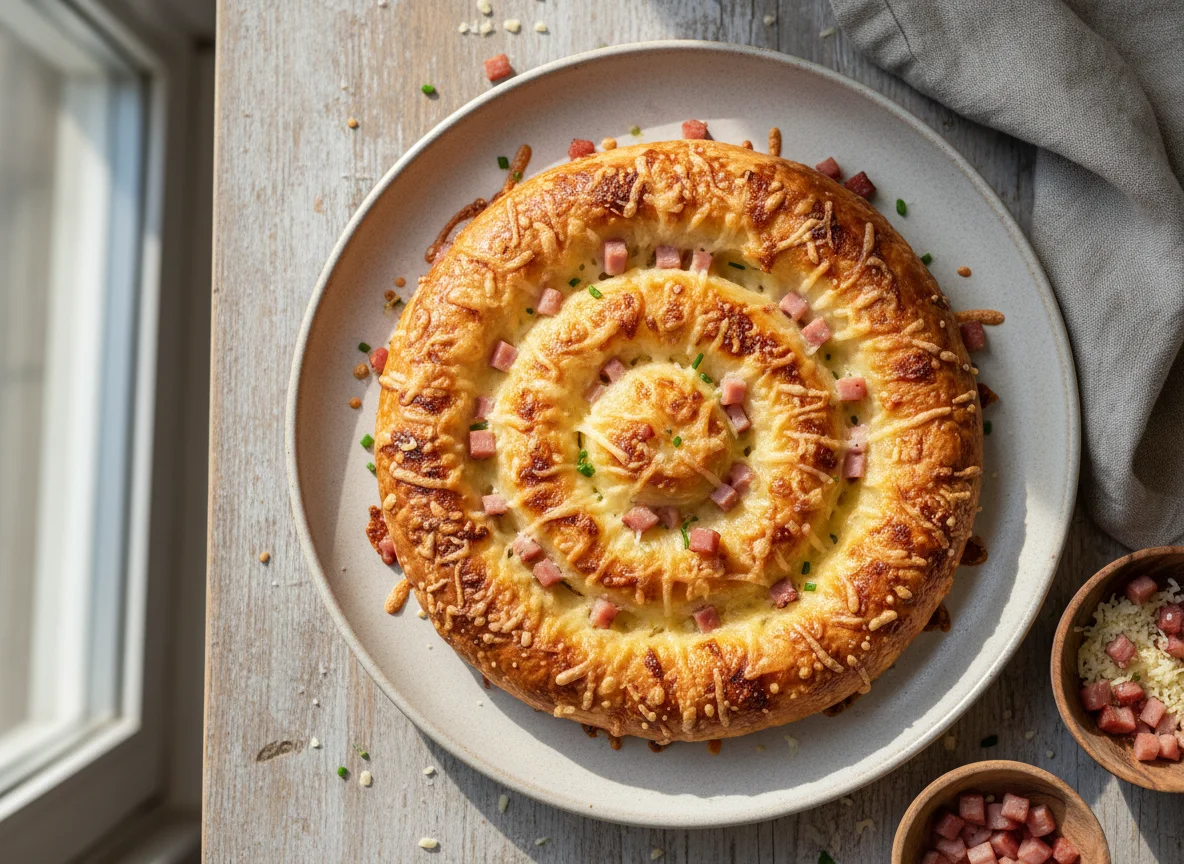 Käse-Schinken-Blätterteigschnecke photo