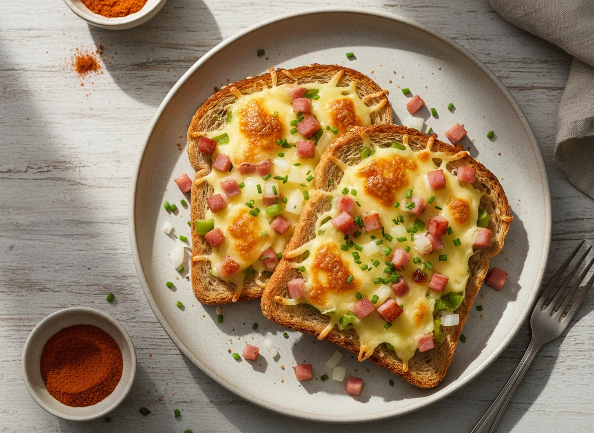 Käse-Schinken-Toast mit Paprika photo
