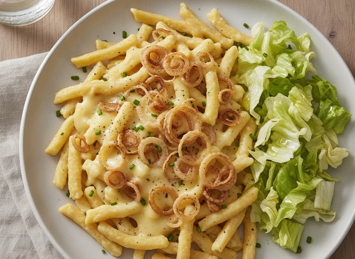 Käsespätzle mit grünem Salat photo
