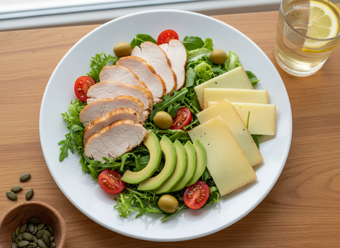 Keto-Salat mit Putenbrust und Avocado photo