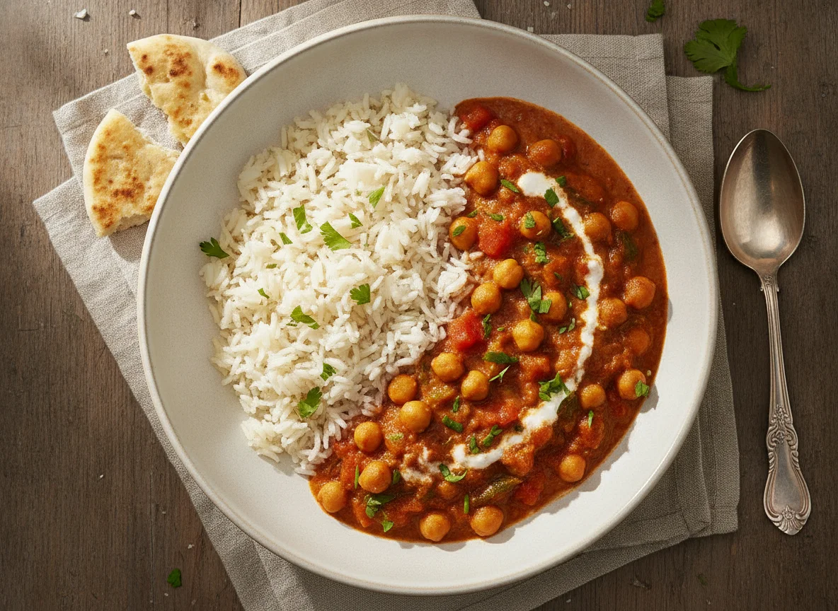 Kichererbsen-Curry mit Basmati-Reis photo