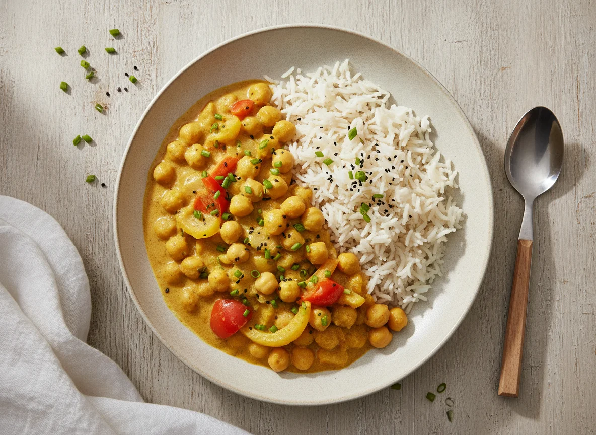 Kichererbsen-Curry mit Basmatireis photo