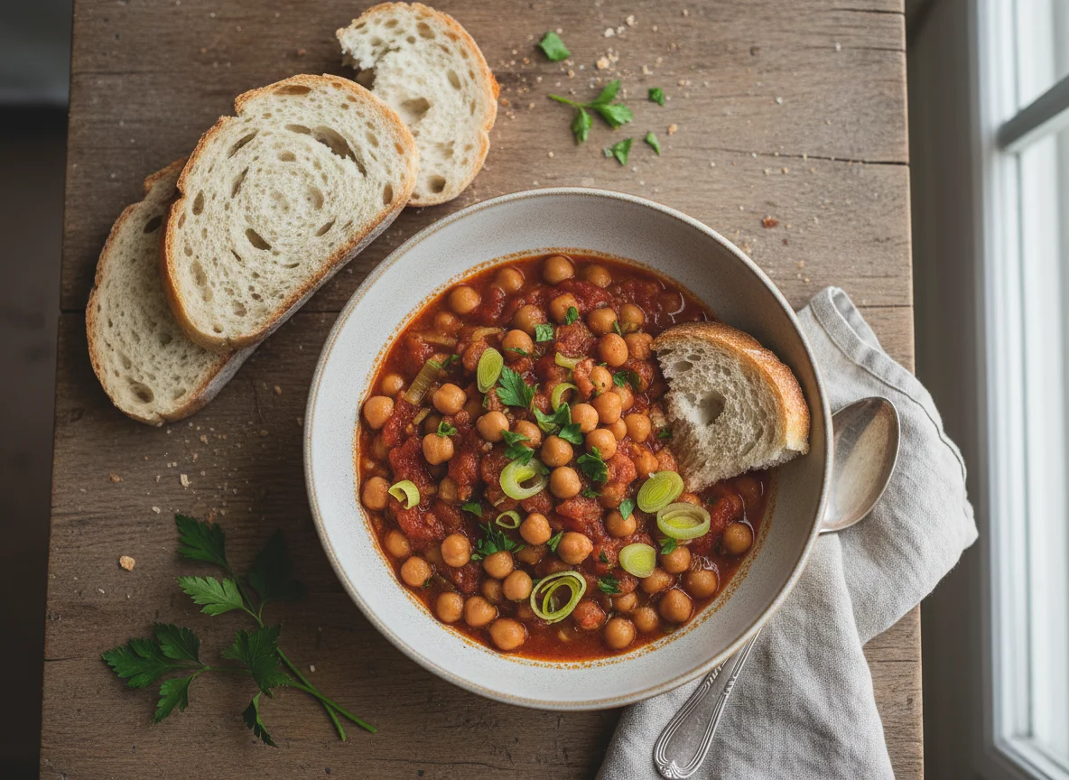 Kichererbsen-Eintopf mit Brot photo