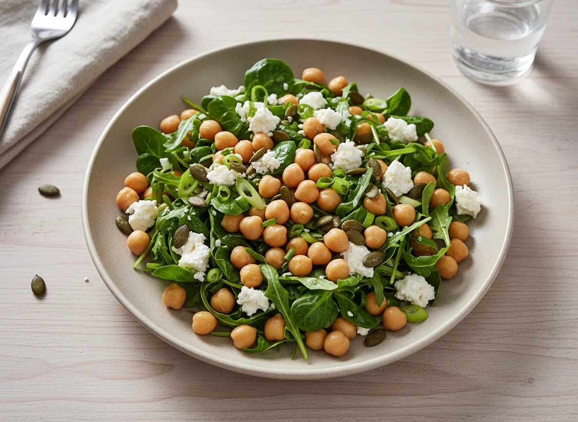 Kichererbsen-Salat mit Blattsalaten und Feta photo