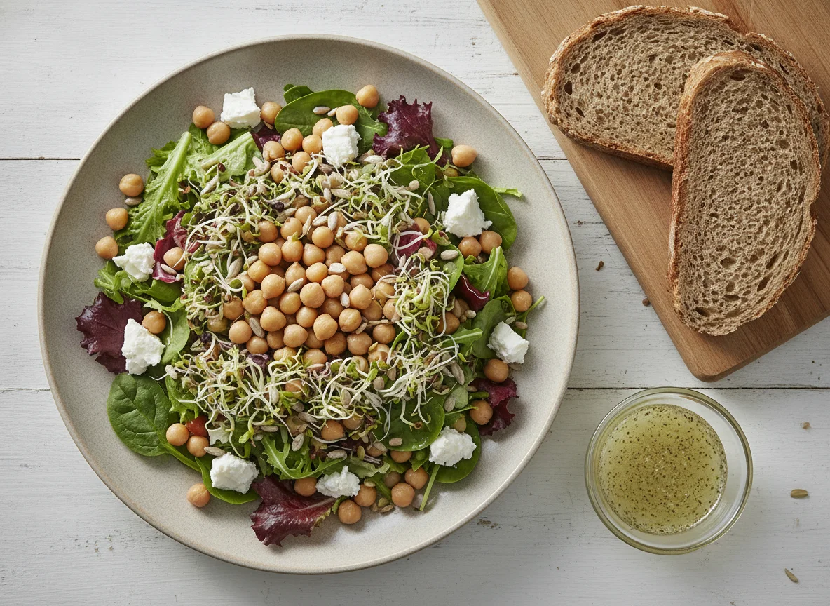 Kichererbsen-Salat mit Brot photo
