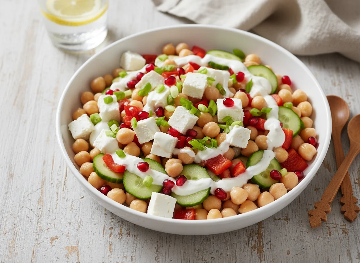 Kichererbsensalat mit Feta und Gemüse photo