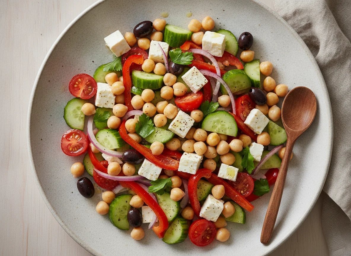 Kichererbsensalat mit Feta und Gurke photo