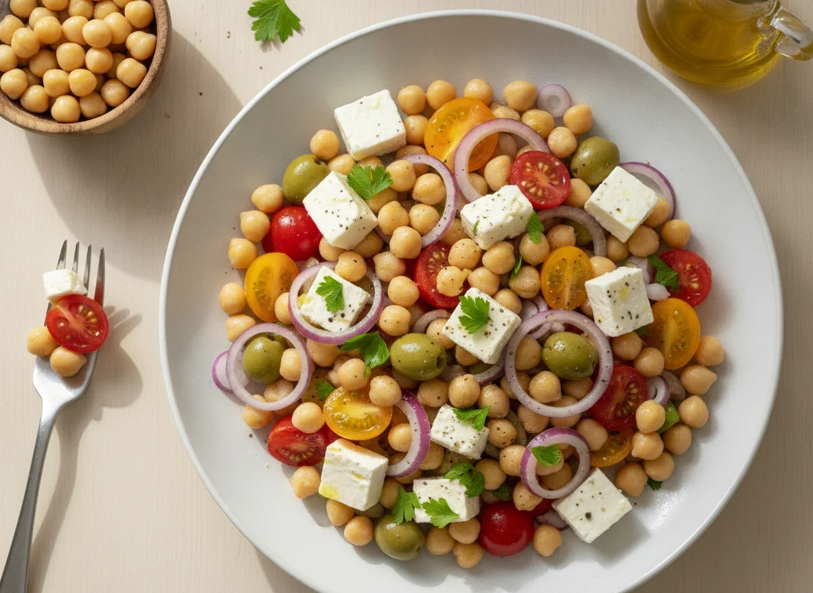 Kichererbsensalat mit Feta und Tomaten photo