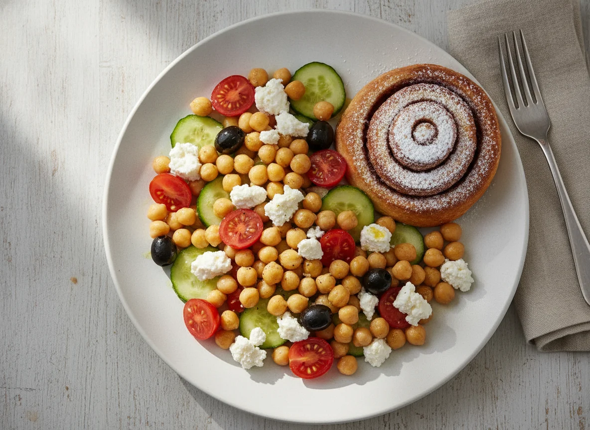 Kichererbsensalat mit Feta und Zimtschnecke photo