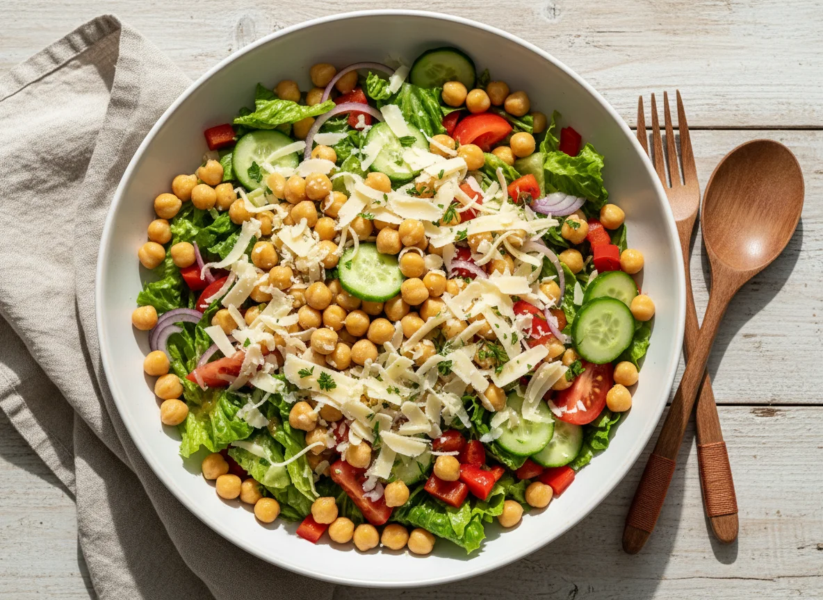 Kichererbsen-Salat mit Gemüse und Käse photo