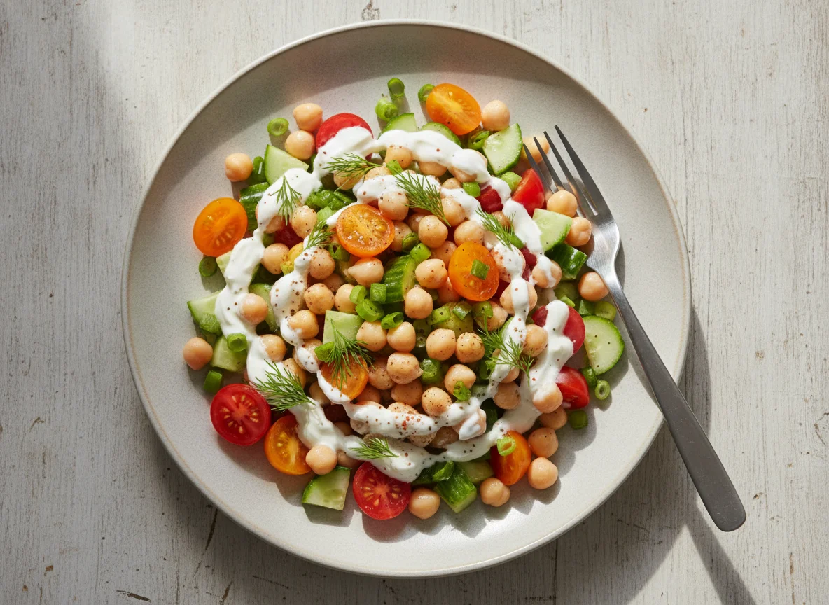 Kichererbsensalat mit Tomaten und Gurken photo
