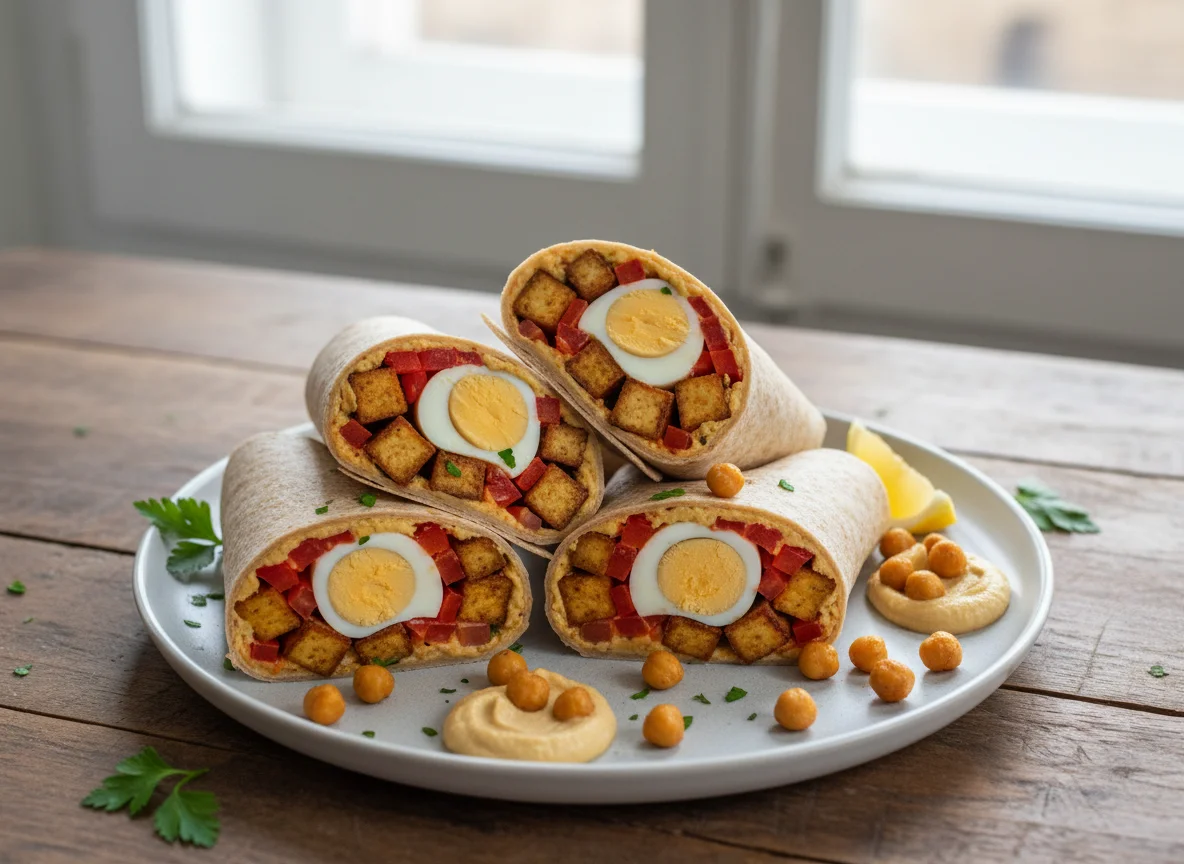 Kichererbsen-Tofu-Wraps mit Ei photo