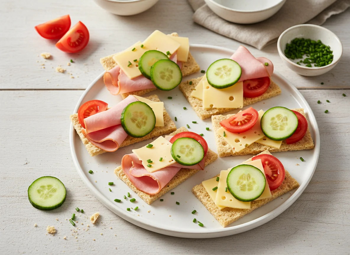 Knäckebrot mit Aufschnitt und Gemüse photo