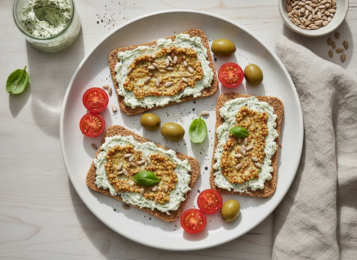 Knäckebrot mit Aufstrich und Beilagen photo