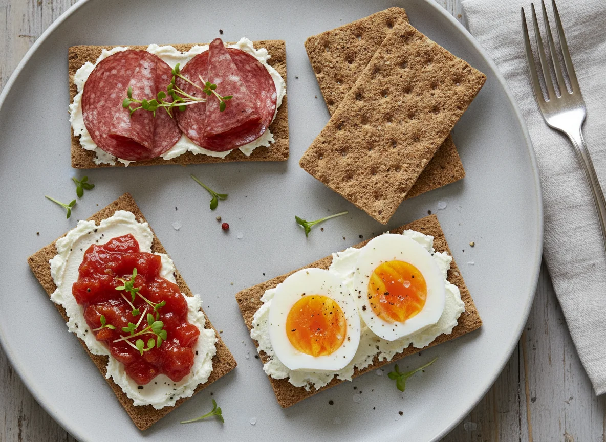 Knäckebrot mit Aufstrich und Ei photo