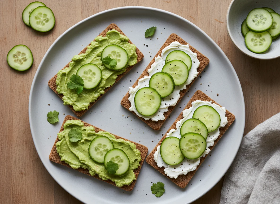 Knäckebrot mit Aufstrich und Gurke photo