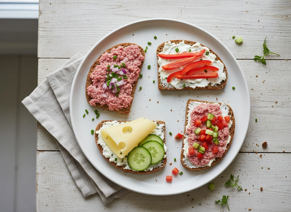 Knäckebrot mit Belag und Gemüse photo