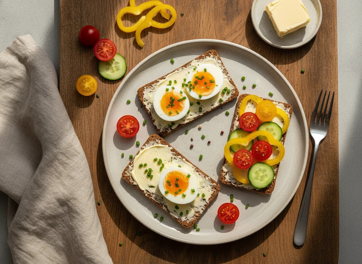Knäckebrot mit Ei und Gemüse photo