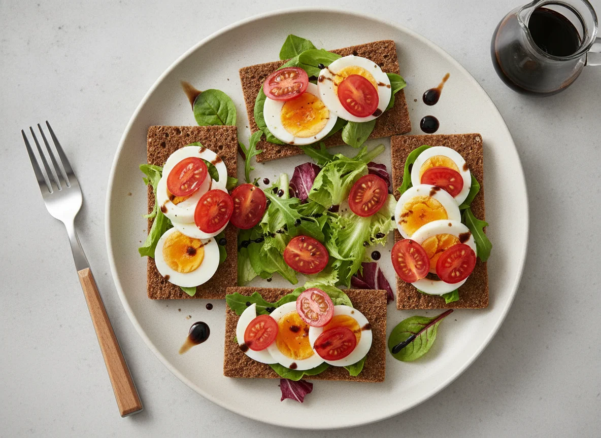 Knäckebrot mit Ei und Tomaten photo