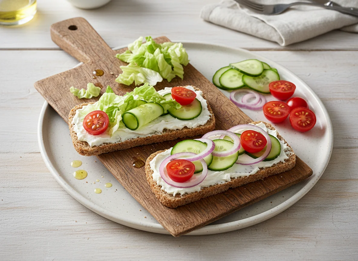 Knäckebrot mit Exquisa fitline und Gemüse photo