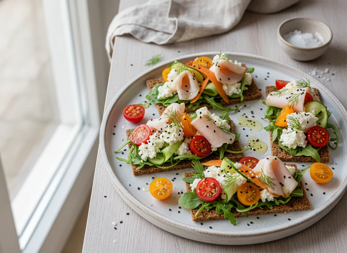 Knäckebrot mit Feta und Gemüse photo