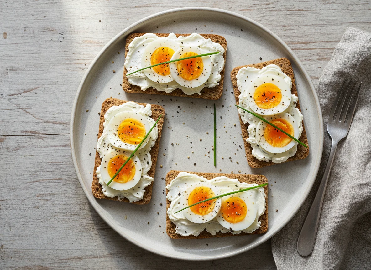 Knäckebrot mit Frischkäse und Ei photo