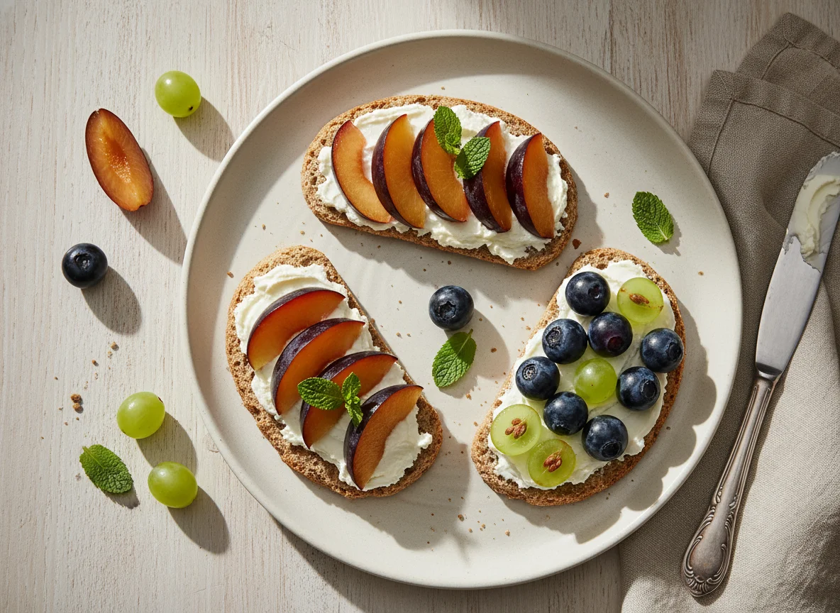 Knäckebrot mit Frischkäse und Früchten photo