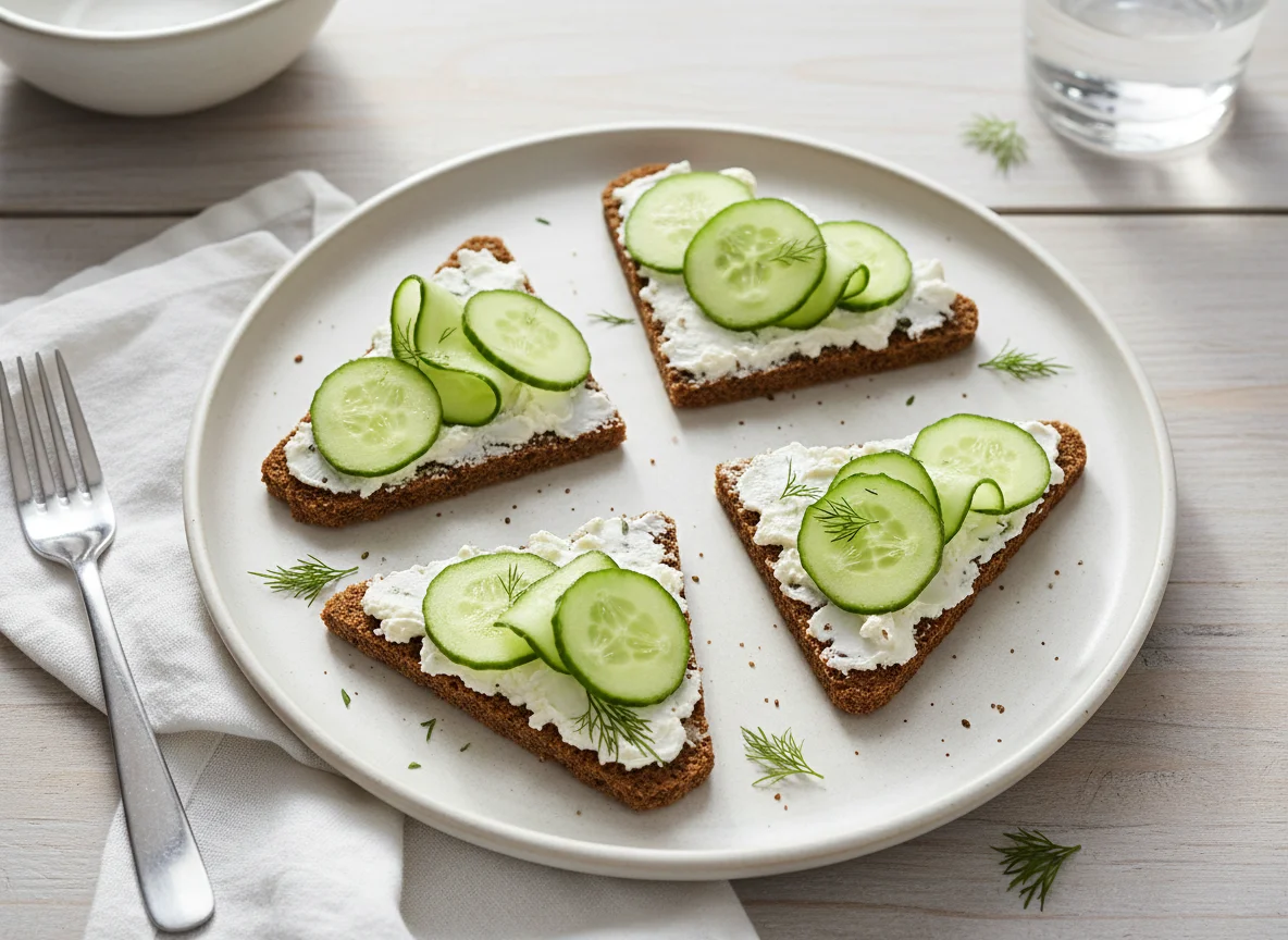 Knäckebrot mit Frischkäse und Gurke photo