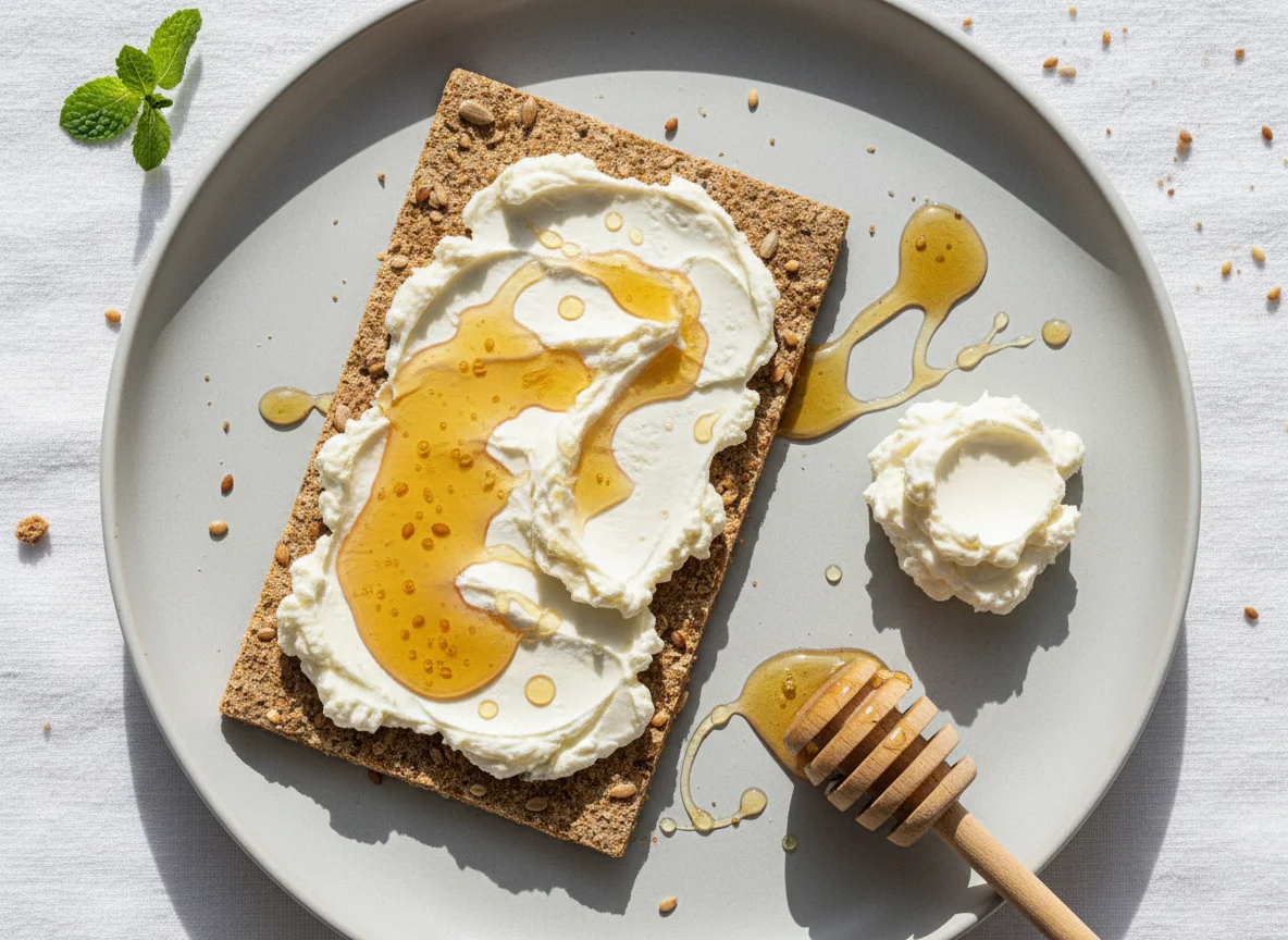 Knäckebrot mit Frischkäse und Honig photo