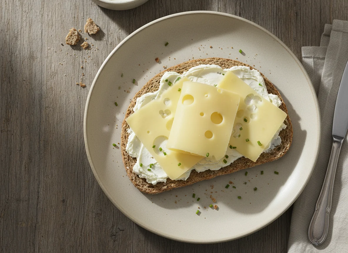 Knäckebrot mit Frischkäse und Käse photo