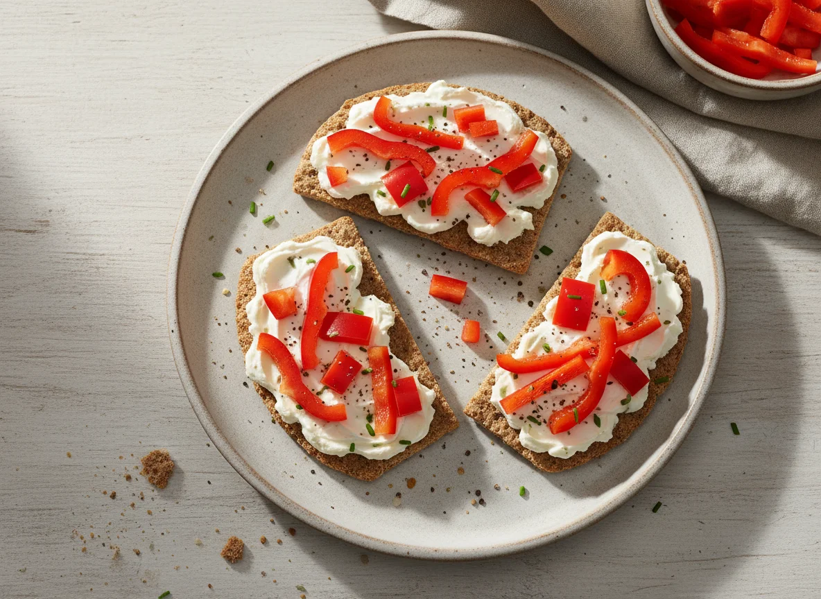 Knäckebrot mit Frischkäse und Paprika photo
