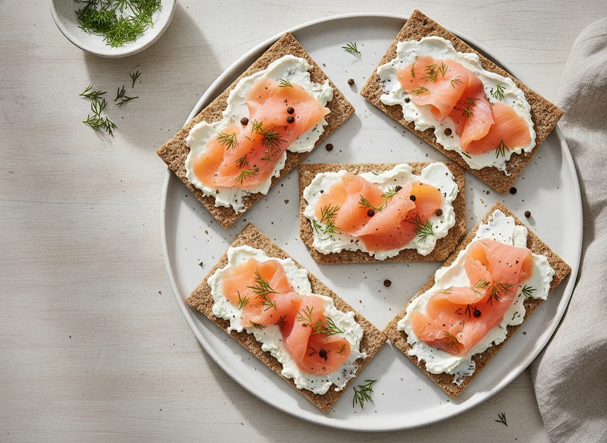 Knäckebrot mit Frischkäse und Räucherlachs photo