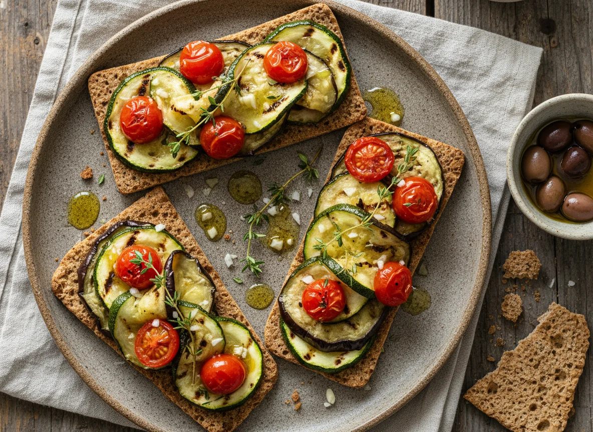 Knäckebrot mit gegrilltem Gemüse photo