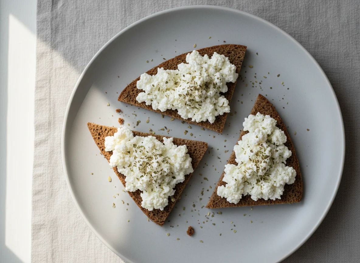 Knäckebrot mit Hüttenkäse und Kräutern photo